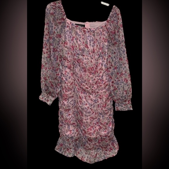 eilly bazar Dresses & Skirts - Eilly Bazar Womens Pink Floral Mini Long Sleeve Ruffle Ruched Dress Sz  M